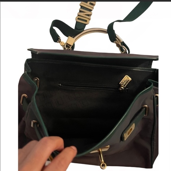 Moschino vintage gold hardware Purse green canvas shoulderbag top handle satchel - Picture 4 of 15